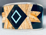 6.5 Inch Wrist Best Wood Inlay Vintage Native American Navajo Turquoise Sterling Silver Bracelet-Nativo Arts