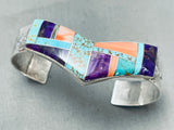 One Of The Best Ever Vintage Native American Navajo Turquoise Inlay Sterling Silver Bracelet-Nativo Arts