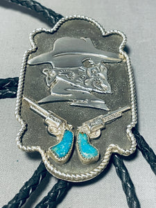 Standoff!!! Vintage Native American Navajo Turquoise Sterling Silver Western Bolo Tie-Nativo Arts