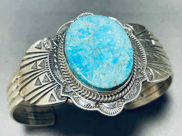 Dropdead Gorgeous! Vintage Native American Navajo Easter Blue Turquoise Sterling Silver Bracelet-Nativo Arts