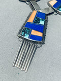 Charley Family Rare Vintage Native American Navajo Turquoise Inlay Sterling Silver Necklace-Nativo Arts