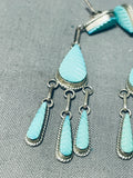 Fabulous Vintage Native American Zuni Blue Gem Turquoise Sterling Silver Dangle Earrings-Nativo Arts