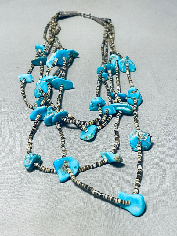 Marvelous Vintage Santo Domingo Turquoise Heishi 5 Strands Silver Necklace-Nativo Arts