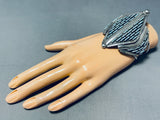 Yazzie Vertical Needle Turquoise Vintage Native American Navajo Sterling Silver Bracelet-Nativo Arts