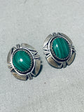 Exceptional Vintage Native American Navajo Malachite Sterling Silver Earrings-Nativo Arts