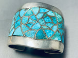 One Of The Finest Vintage Native American Navajo Turquois Einlay Sterling Silver Bracelet-Nativo Arts