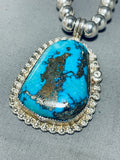 Gigantic Native American Navajo Morenci Turquoise Sterling Silver Necklace-Nativo Arts