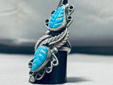 Best Vintage Navajo Hand Carved Leaf Turquoise Sterling Silver Ring Old-Nativo Arts