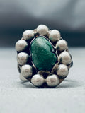Rare Early Vintage Native American Navajo Green Turquoise Sterling Silver Ring Old-Nativo Arts