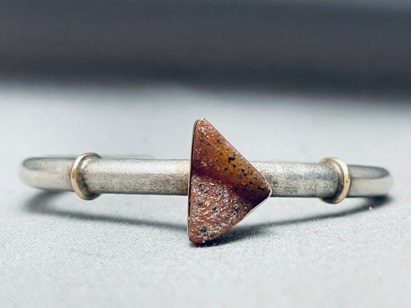 Thick Heavy Brown Agate Vintage Native American Navajo Sterling Silver Bracelet-Nativo Arts