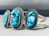 Heavy Coil Cuff Signed Native American Navajo 3 Morenci Turquoise Sterling Silver Huge Bracelet-Nativo Arts