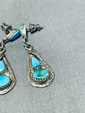 Tremendous Vintage Native American Zuni Blue Gem Turquoise Sterling Silver Signed Earrings-Nativo Arts