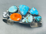 Colorful Native American Navajo Signed Turquoise Spiny White Buffalo Sterling Silver Bracelet-Nativo Arts