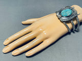 Cool Geomtric Hallmark Vintage Native American Navajo Turquoise Sterling Silver Bracelet-Nativo Arts