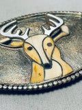 Important Vintage Native American Navajo Elk Inlay Sterling Silver Buckle Old-Nativo Arts