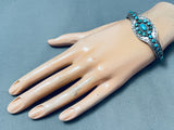 Museum Early Vintage Native American Navajo Turquoise Satellite Sterling Silver Bracelet