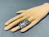 Glorious Native American Navajo Signed Sterling Silver Cross Gigantic Ring-Nativo Arts