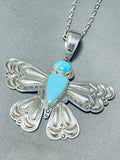 Charles Johnson Vintage Native American Navajo Blue Gem Turquoise Sterling Silver Necklace-Nativo Arts