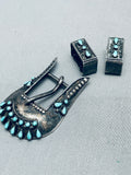 Rare Early Vintage Navajo Turquoise Sterling Silver Ranger Buckle Set Old-Nativo Arts