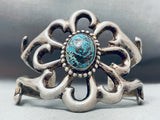 Superior Vintage Native American Navajo Domed Bisbee Turquoise Sterling Silver Bracelet Old-Nativo Arts