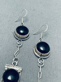 Noteworthy Vintage Native American Navajo Black Onyx Sterling Silver Pendant Earrings-Nativo Arts