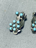 Flowers Of Turquoise Vintage Native American Zuni Sterling Silver Earrings Old-Nativo Arts