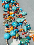 Amazing Native American Navajo Turquoise Coral Spiny 6 Strand Silver Treasure Necklace-Nativo Arts