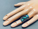Gigantic Vintage Native American Navajo Green Blue Turquoise Sterling Silver Ring-Nativo Arts