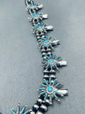 Exquisite Vintage Native American Zuni Needle Turquoise Sterling Silver Squash Blossom Necklace-Nativo Arts