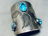 Tommy Piaso Wide Vintage Native American Navajo Turquoise Sterling Silver Bracelet Cuff-Nativo Arts