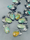 406 Grams Native American Navajo Green Turquoise Sterling Silver Squash Blossom Necklace-Nativo Arts