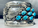 Colossal Vintage Native American Navajo Leaf Turquoise Sterling Silver Bracelet Cuff-Nativo Arts