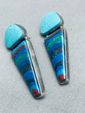 Fab Native American Navajo Chalcopyrite Turquoise Sterling Silver Earrings-Nativo Arts
