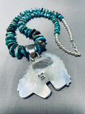 Signed Vintage Native American Navajo Royston Turquoise Sterling Silver Bear Necklace-Nativo Arts