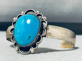 Stunning Vintage Native American Navajo Blue Gem Turquoise Sterling Silver Bracelet-Nativo Arts