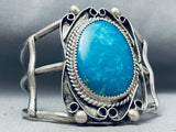 Deep Spiderweb Blue Turquoise Vintage Native American Navajo Sterling Silver Bracelet-Nativo Arts