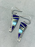 Calvin Begay Vintage Native American Navajo Blue Gem Turquoise Sterling Silver Earrings-Nativo Arts