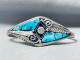 Huge Faux Diamond Vintage Native American Navajo Turquoise Sterling Silver Inlay Bracelet