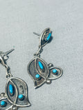 Impressive Vintage Native American Zuni Sleeping Beauty Turquoise Sterling Silver Earrings-Nativo Arts