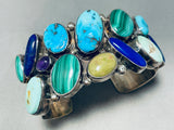 Dazzling Vintage Signed Native American Zuni Morenci Royston Turquoise Lapis Silver Bracelet-Nativo Arts