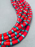 471 Grams Coral Navajo Turquoise Sterling Silver Necklace-Nativo Arts
