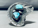 Hueg And Old!! Vintage Native American Navajo Turquoise Sterling Silver Bearpaw Ring-Nativo Arts