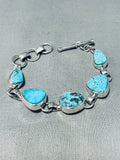 Sparkling Native American Navajo Old Kingman Turquoise Sterling Silver Bracelet-Nativo Arts