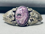 Flowers Of Charoite Vintage Native American Navajo Sterling Silver Bracelet Cuff-Nativo Arts
