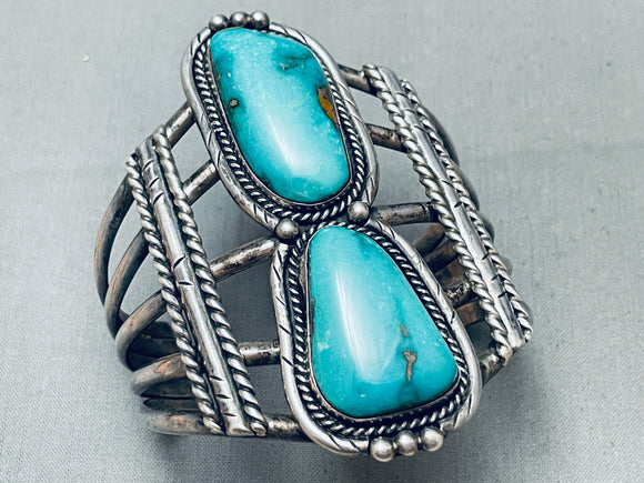 Heavy 98 Grams Vintage Native American Navajo Turquoise Sterling Silver Bracelet-Nativo Arts