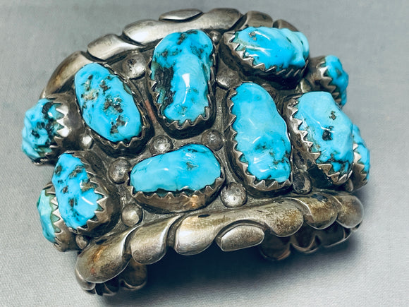 155 Grams!! Vintage Native American Navajo Turquoise Sterling Silver Bracelet Old-Nativo Arts