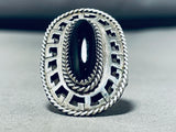 Sleek Vintage Native American Navajo Black Onyx Sterling Silver Gigantic Ring-Nativo Arts
