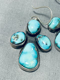 Chunky Vintage Native American Navajo Carico Lake Turquoise Cross Sterling Silver Earrings-Nativo Arts
