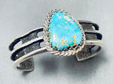 Sturdy Vintage Native American Navajo Channel Sterling Silver Turquoise Bracelet