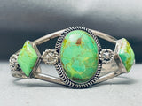 Stunning Vintage Native American Navajo Gaspeite Sterling Silver Bracelet